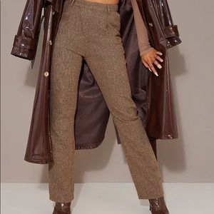 Brown Asymmetric Button Detail Woven Tailored Pants